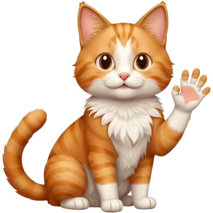 The cat says hello and waves his paw emoji