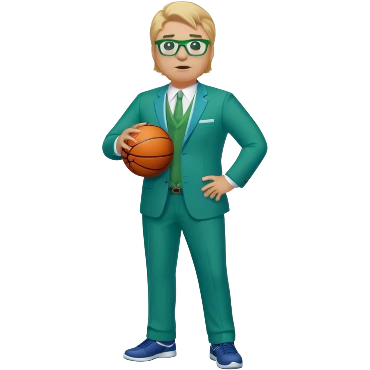full body plus size male basketball coach with sandy blonde hair and glassed wearing blue and green suit emoji