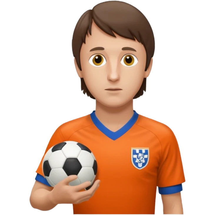 Молодой Йохан кройф в форме сборной нидерландов образца 1974 года стоит и внимательно смотрит на свои часы на одной руке, между второй рукой и торсом он держит футбольный мяч emoji