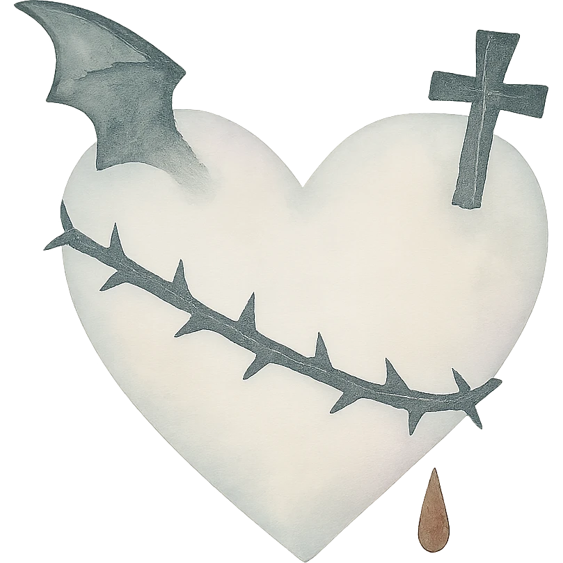 white goth heart, minimal, edgy, dark accents emoji