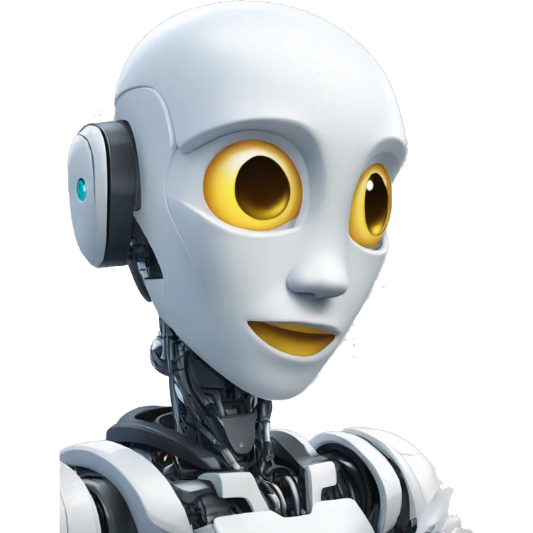 a humanoid robot looking at his iphone emoji