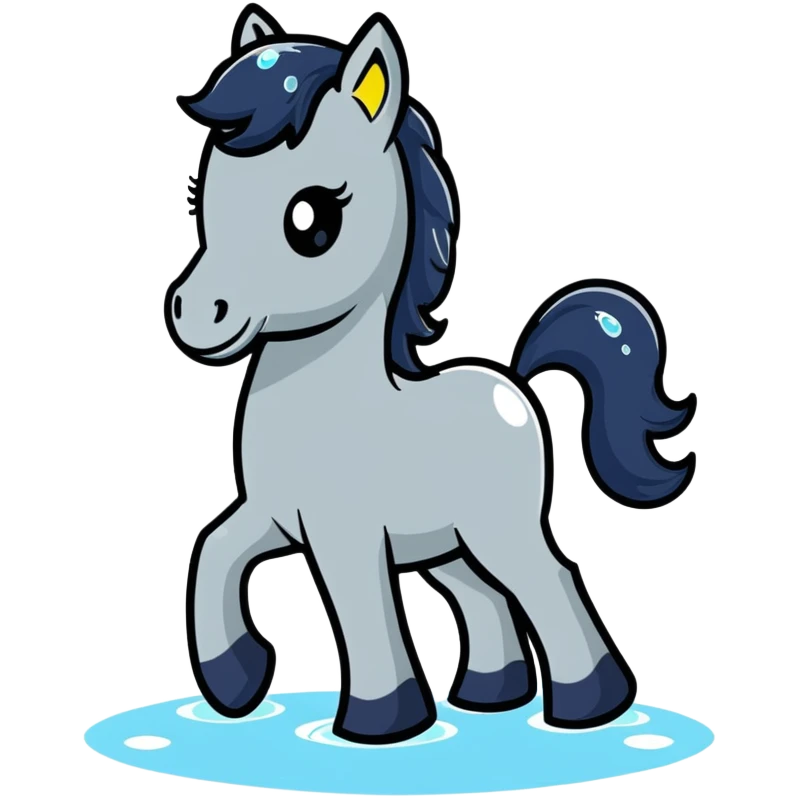 A playful horse composed of transparent bubbles and water droplets, bubbling and glistening emoji