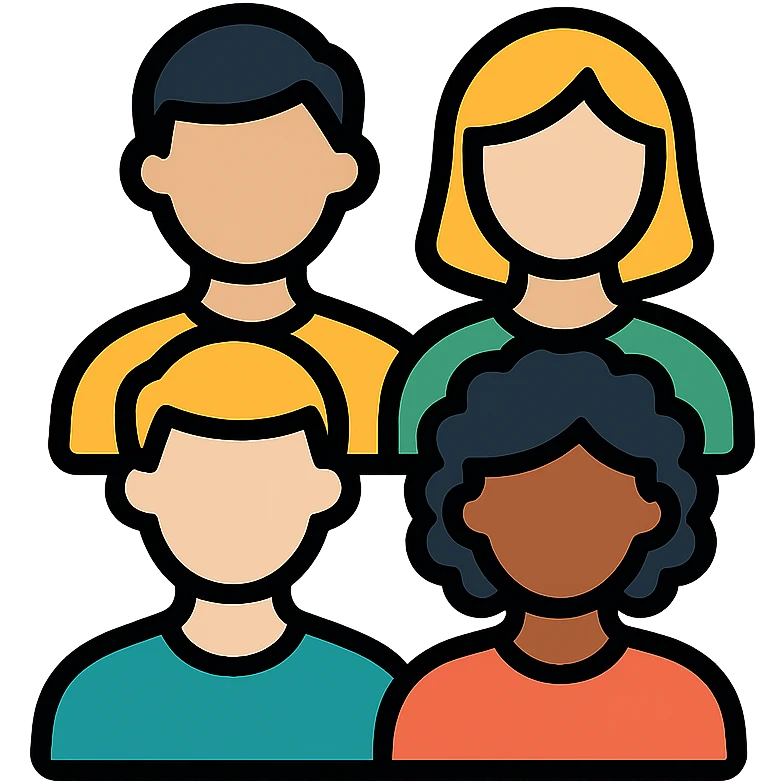 A group of diverse people standing together, simple icon style emoji