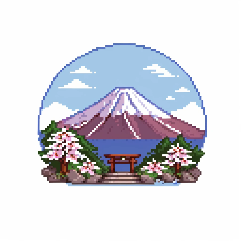 Mount Fuji with snow cap and cherry blossoms around the base emoji