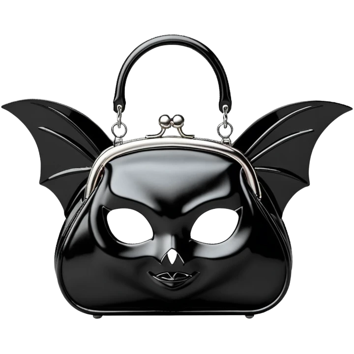Side view, Demonia Hb-115 Patent Bat Shaped Handbag, ultra detailed, hyperrealism.  emoji
