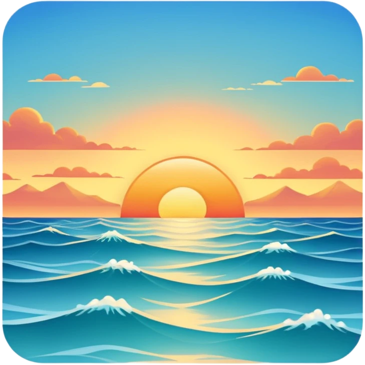 Sunset over a calm ocean with soft waves and a clear sky." emoji