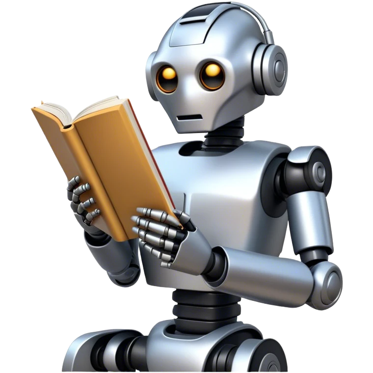 Robot reading book front view emoji