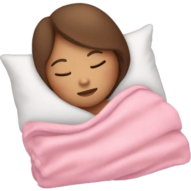 brown hair girl sleeping with pink blanket emoji