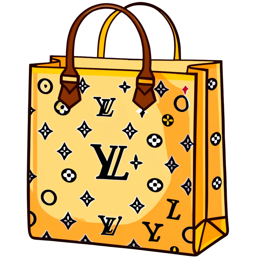 Louis Vuitton paper shopping bag with classic brown LV monogram pattern and handles emoji