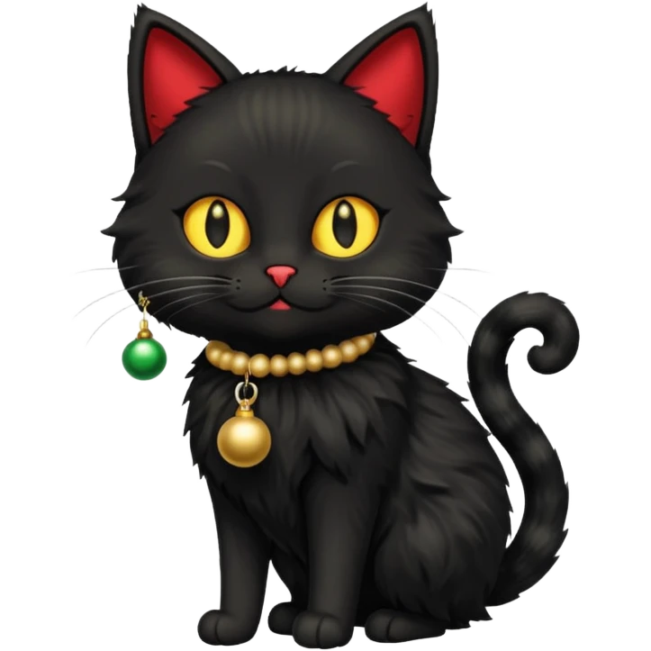 black cat wearing a jingle bell necklace full body emoji