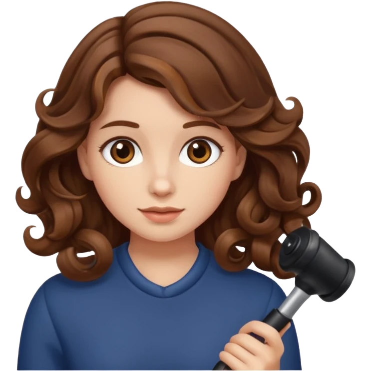 generate a girl with brown hair while curling it longer hair emoji