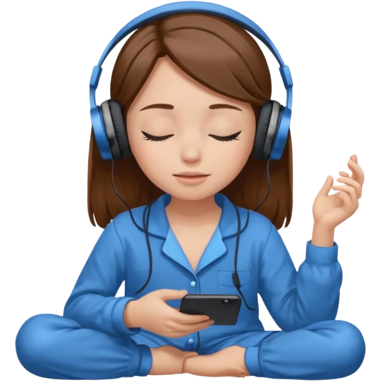 chica con pelo castaño ojos cerrados escuchando musica en pijama azul emoji