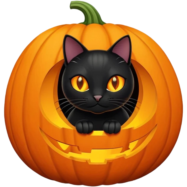 Black cat peeking out of a pumpkin  emoji