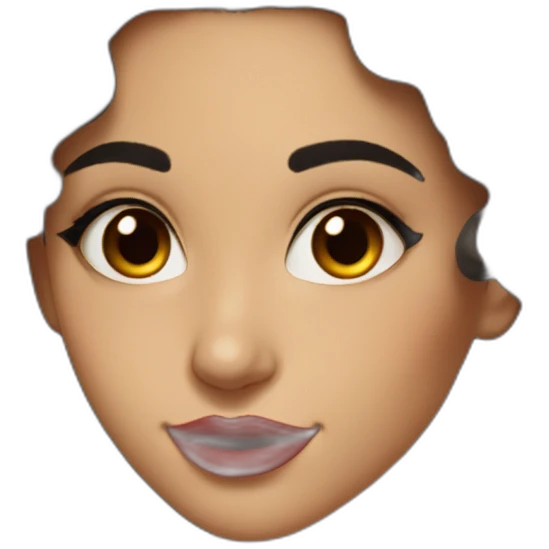 young moroccan woman with dark brown eyes, winking with one eye, smiling, dark long curling hair, red lips, black dress, emoji