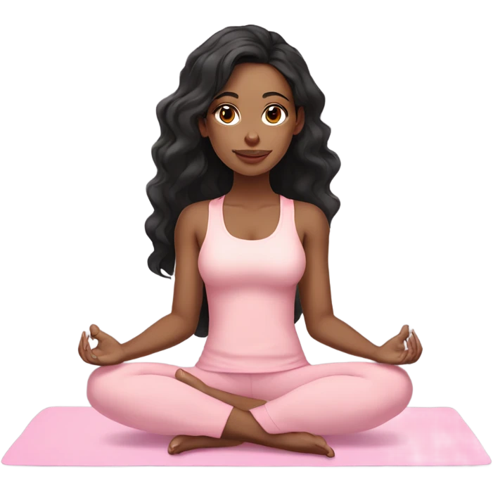Light skin, black hair yoga beautiful girl in light pink clothes sitting on a yoga mat emoji