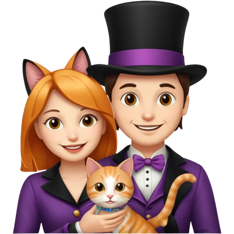 magician couple and their pet cat emoji