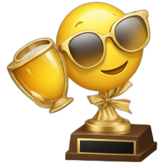 Emoji lunettes de soleil tenant un trophée emoji