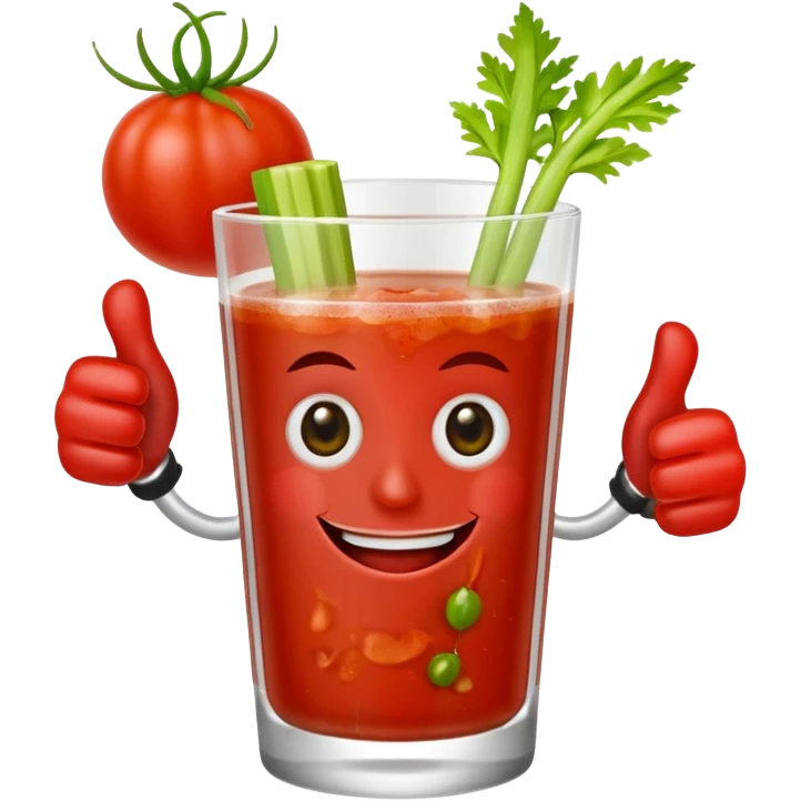 A Bloody Mary drink with a smiling face and a thumbs up emoji