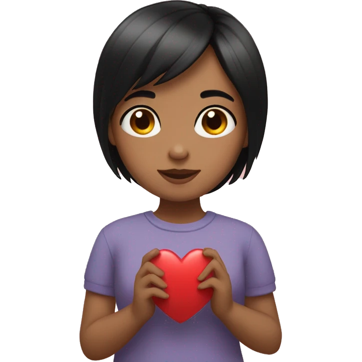 Girl with a black short hair hold a heart between her hand  emoji