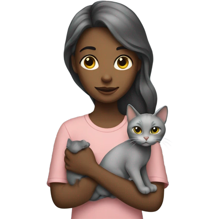 Girl holding grey cat emoji