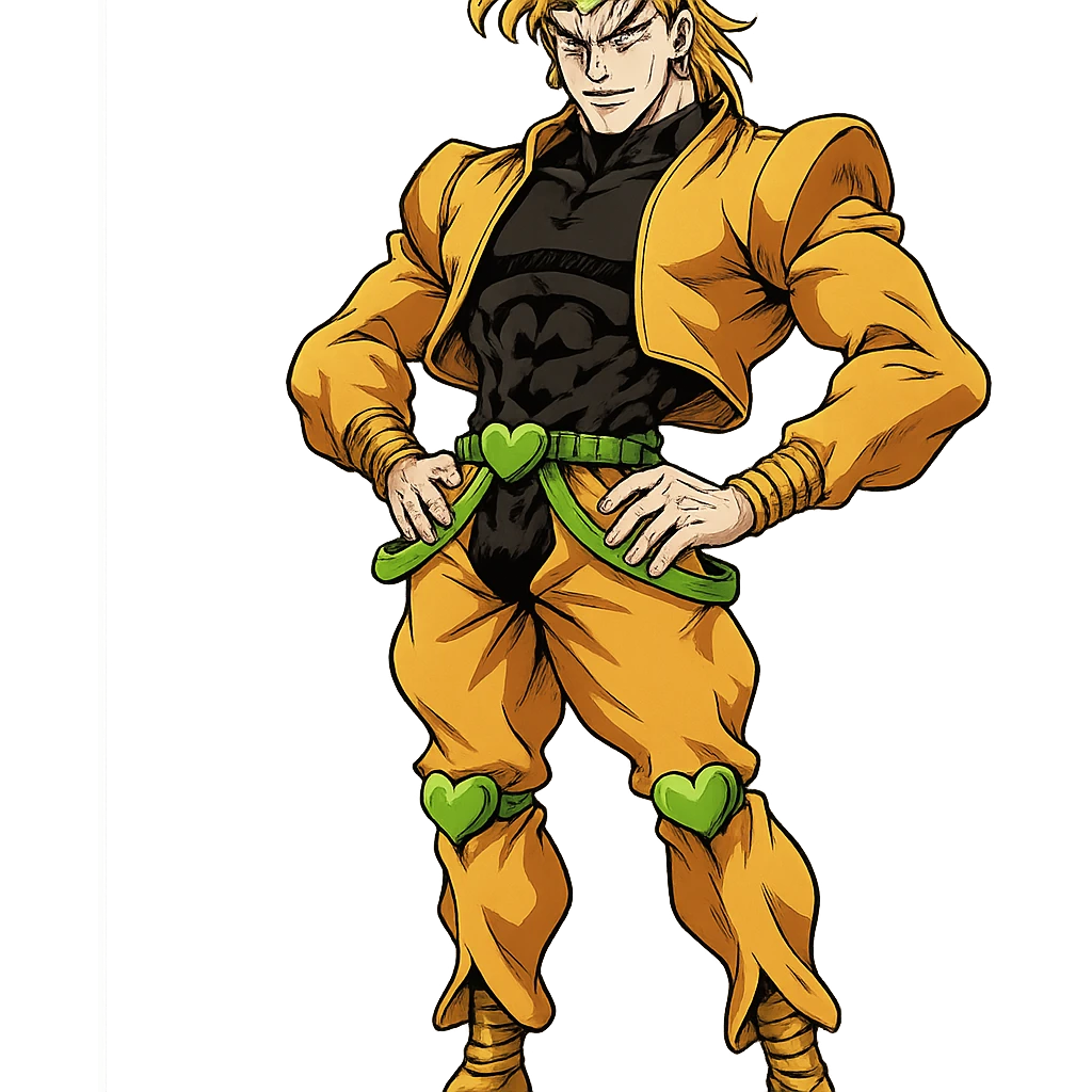Dio Brando, classic villain stance, sharp features, golden accessories, anime-inspired illustration emoji