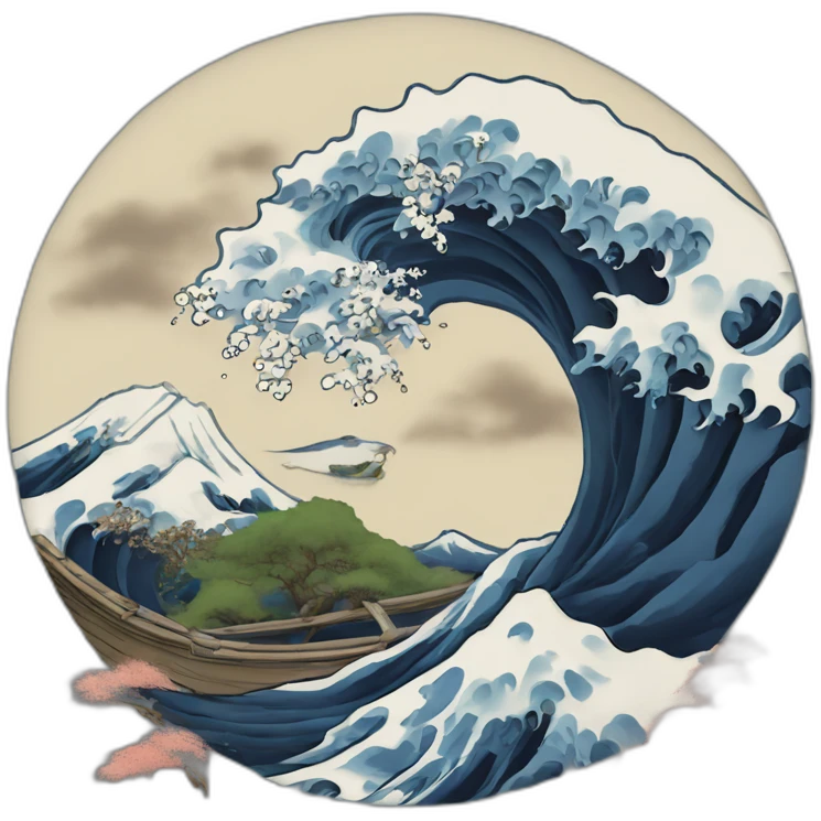 Hokusai in the style of Bob Ross emoji