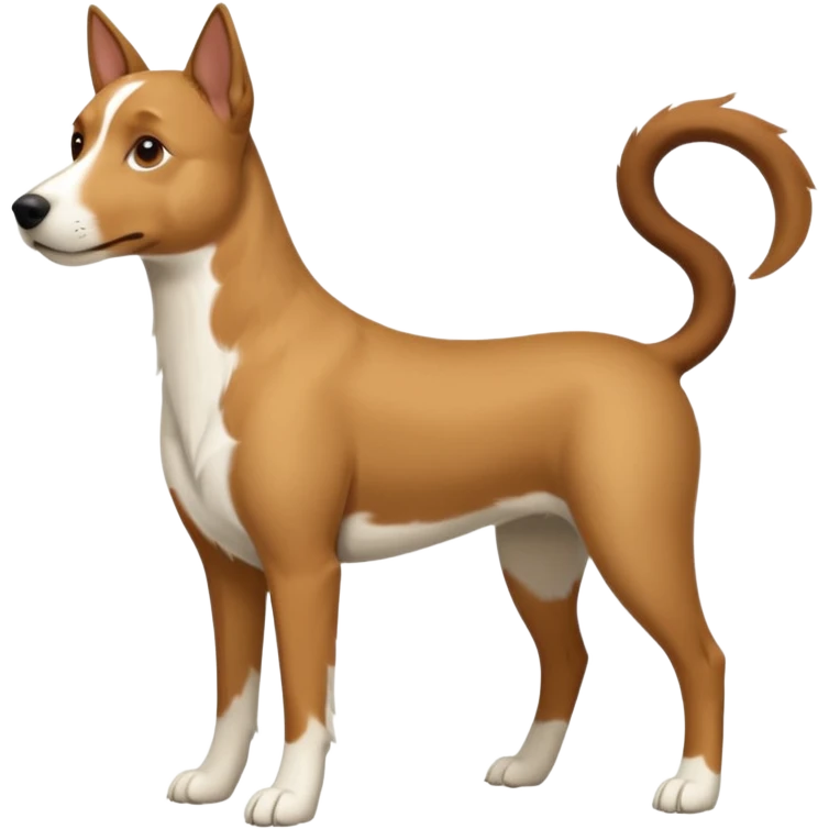 a full body white parsel russell looking dog the size of a kelpie with light brown ears and a light brown patch on one eye and a large snout emoji