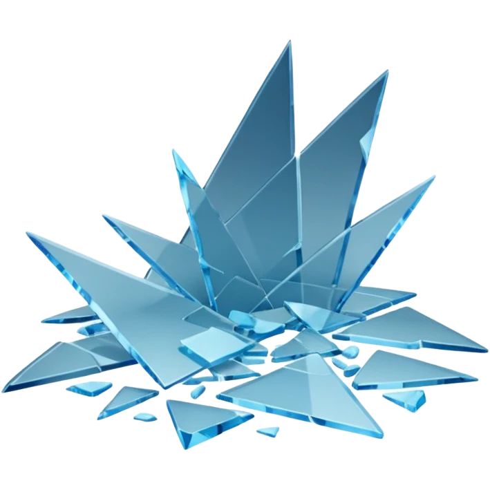 3D render of Broken Glass Shards, forensic investigation aesthetic, sterile clinical lighting, cool blue undertones, sharp high-contrast details, professional clean look. emoji