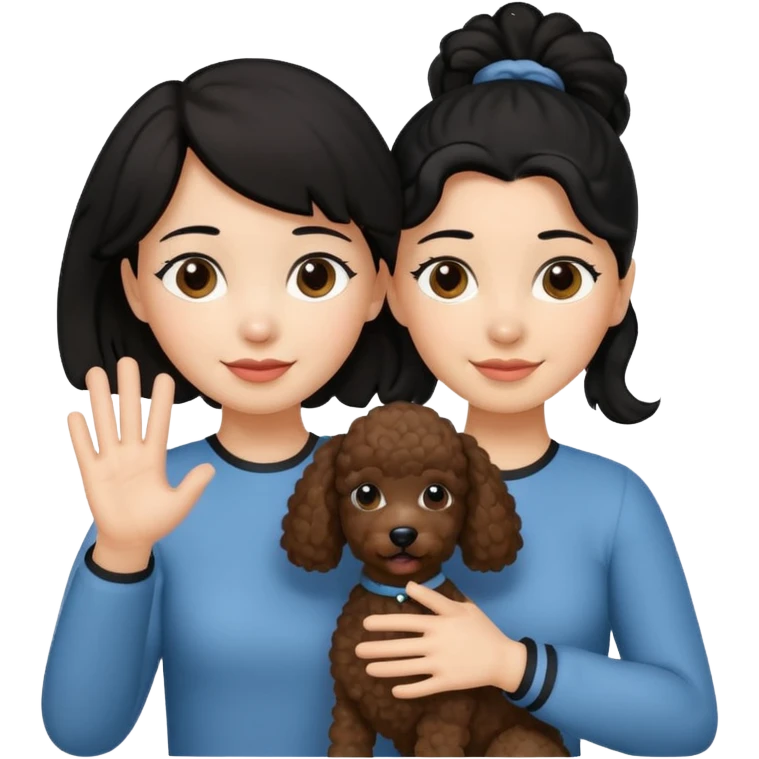 Ponytail black hair girl with brown Poodle say goodbye  emoji