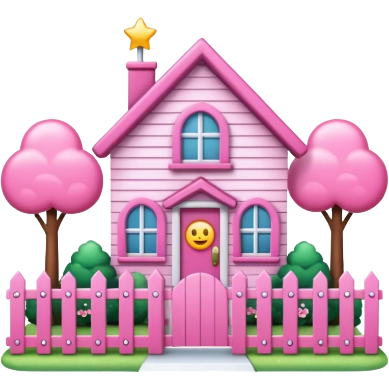 Pretty pink cartoon house a little more realistic like an emoji style sparkly  emoji