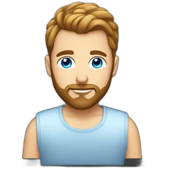 man with blue eyes a bun hairstyle and a beard at a laptop emoji