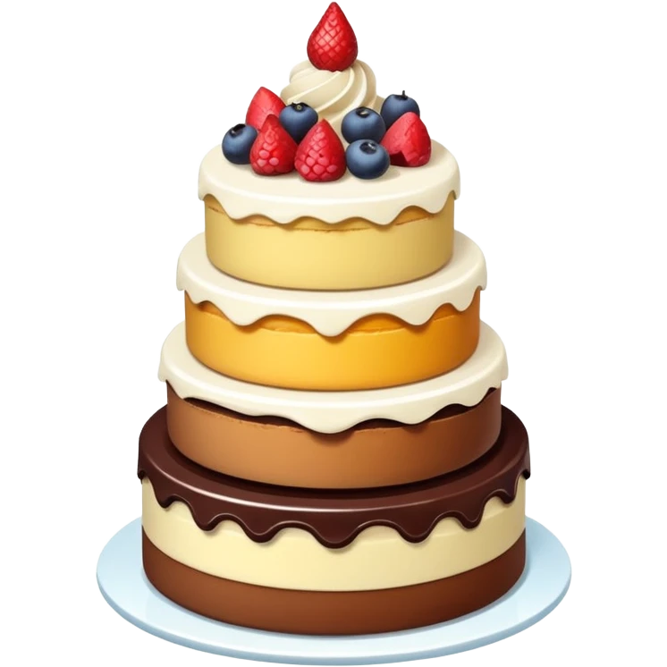 A layered tower of desserts with frosting emoji