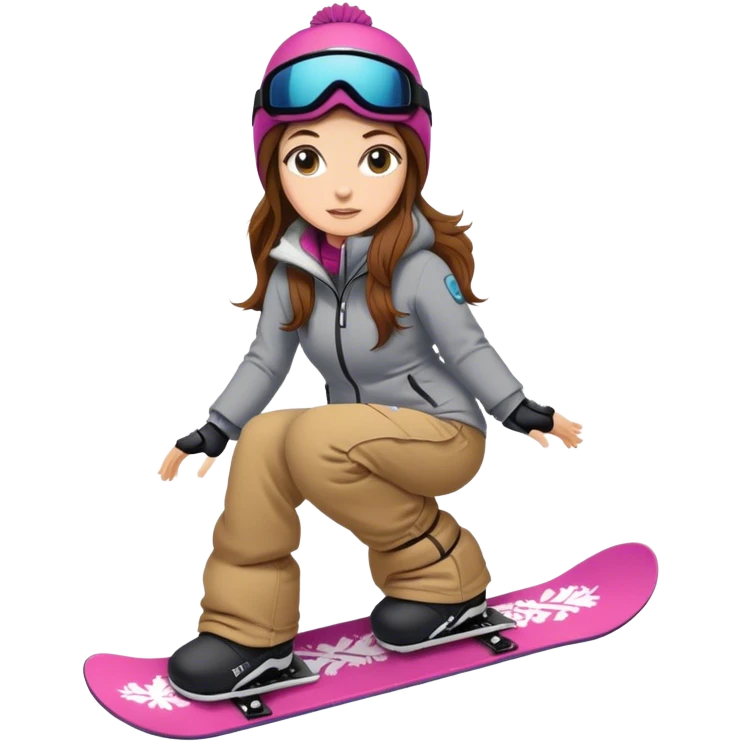 White Girl long brown hair snowboarding emoji