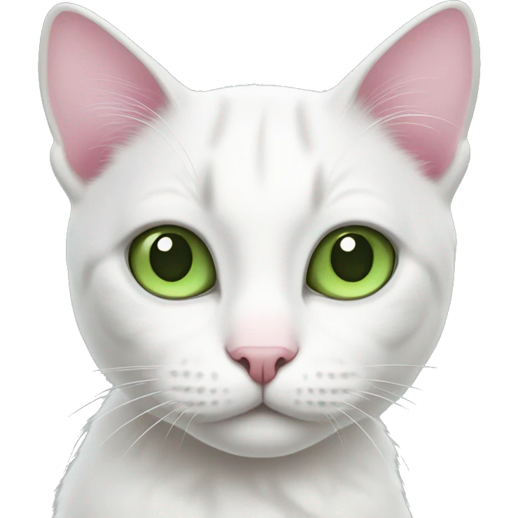 White cat with gray spots, pink nose, green eyes emoji