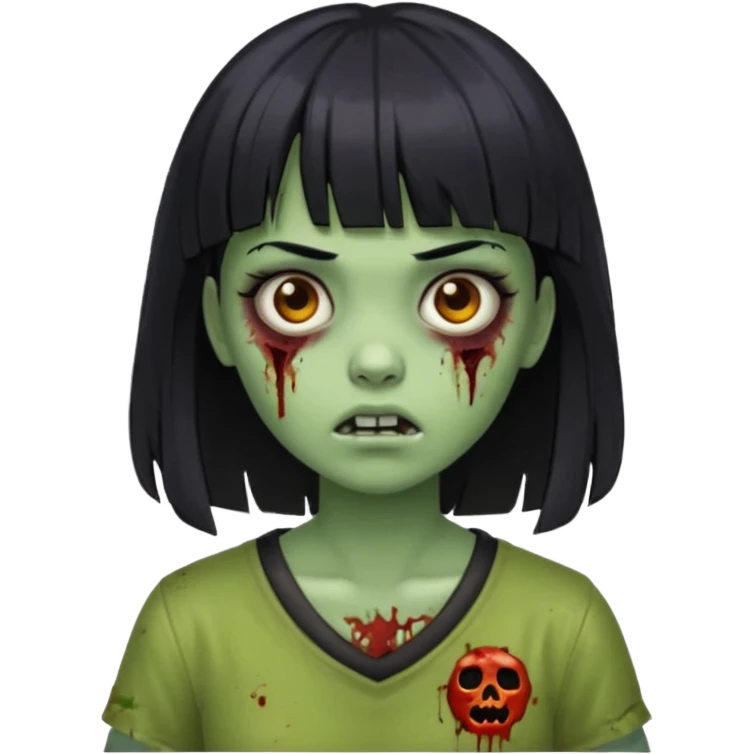 zombie girl with black hair, bangs, greenish skin emoji