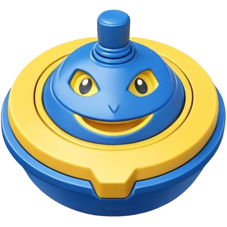 happy smiling Beyblade spinning top with a cute face emoji