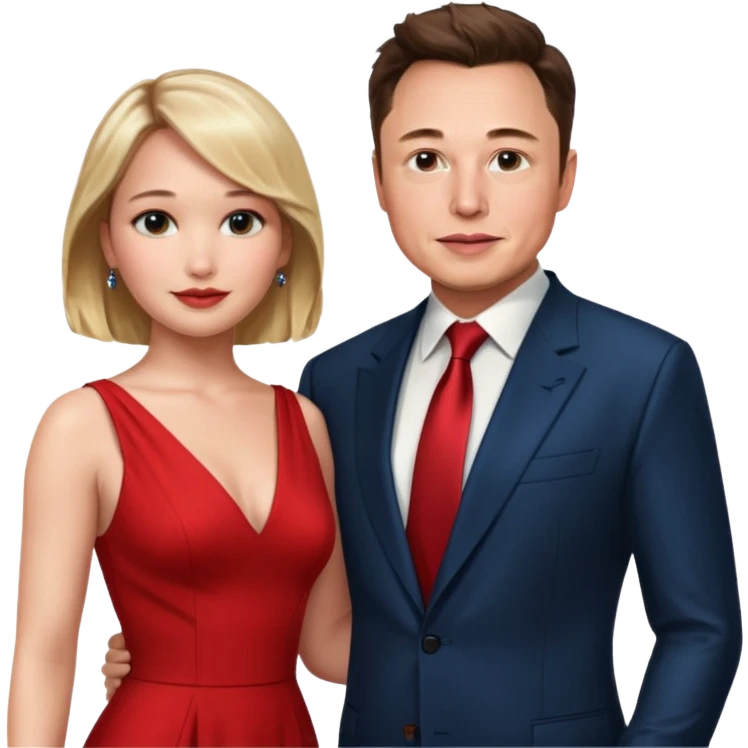 elon musk and Jennifer Lawrence in red dress emoji
