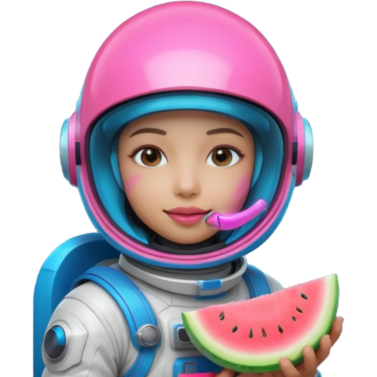 Neon pink and blue spaceman eating melon emoji