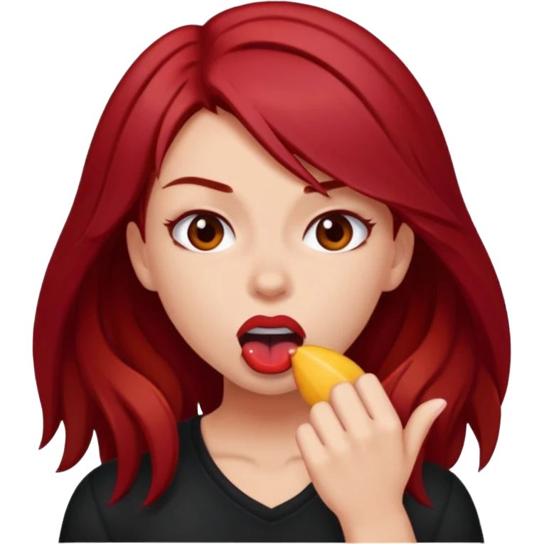 Dark red haired girl biting her lip sexually and aggressively  emoji