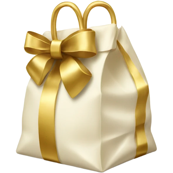 Ivory Gift bag tied with gold bow  emoji