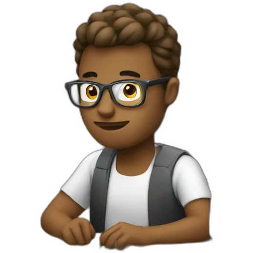 Programmer sitting at a computer desk writing code emoji