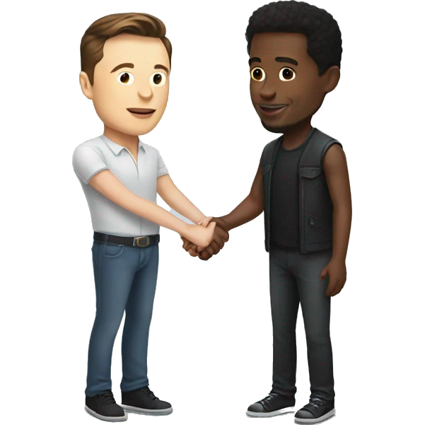 Elon Musk holding hands with Black man with hearts emoji