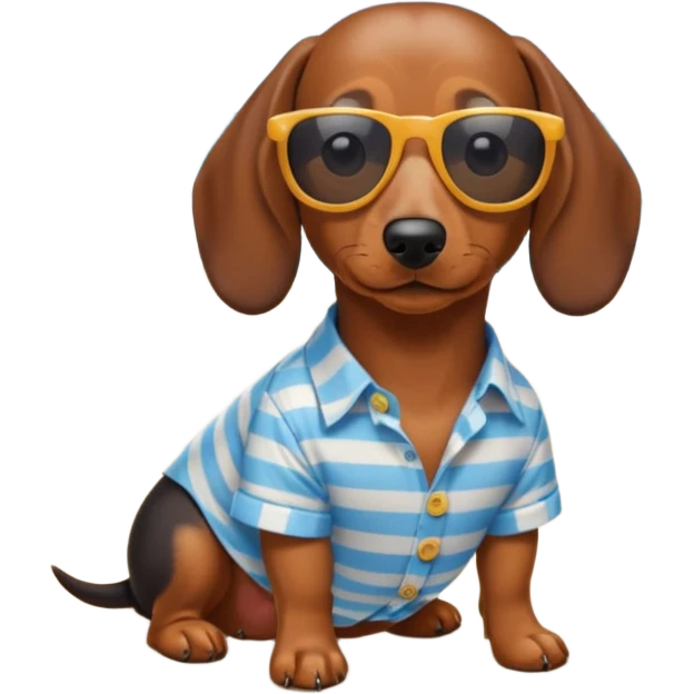 Weiner dog in a beach with a button up shirt and sun glasses  emoji