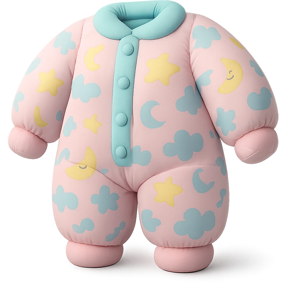 cushion style onesie pajamas with playful patterns, soft and puffy look, pastel colors emoji