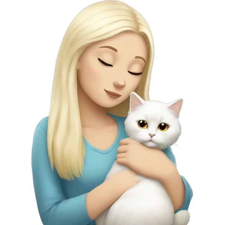 Blonde girl snuggling white Persian cat emoji