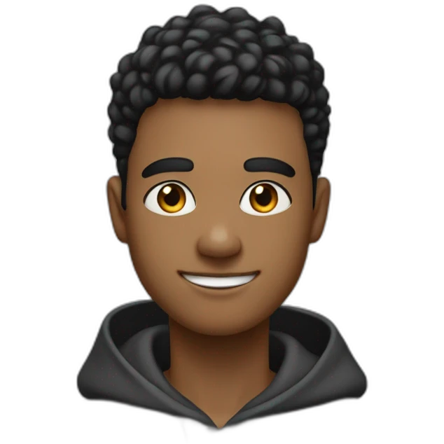 a fair boy with taper fades hairstyle, smiling, with black har, black eyebrown, black eyes, in a hoddie emoji