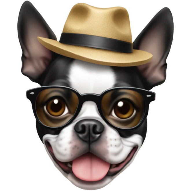 boston terrier wearing a hat and sunglasses emoji