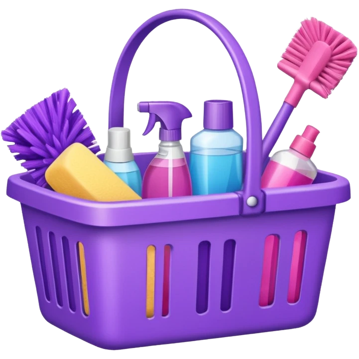 سلة تنظيف بأغراض الوانها بنفسجي و وردي  emoji