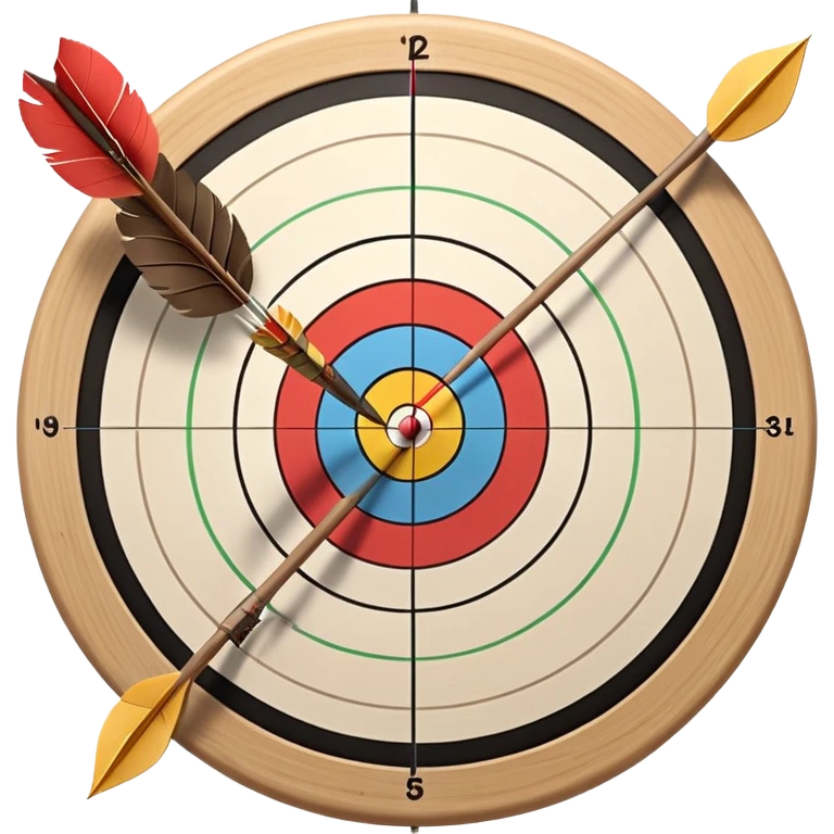A bow and arrow aimed at a target, with the arrow perfectly positioned for release. The background features a target with concentric rings, emphasizing precision, skill, and focus in archery. The scene radiates concentration and the grace of the sport. emoji