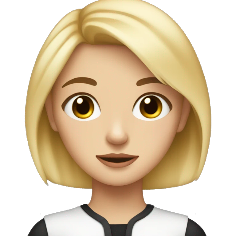 Blonde teenage girl with hazel eyes holding her small black dog emoji